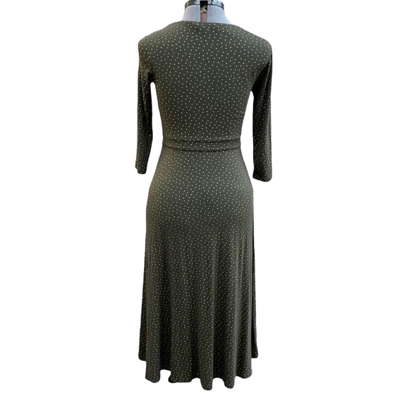 Boden Dress Green Gold Polka Dot Viscose Jersey Knit V Neck Pleated Midi Size 4 - Picture 3 of 9